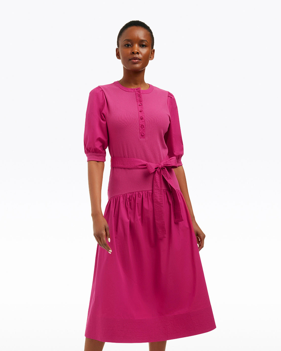 Celeste Mixed Media Dress in Raspberry Pink