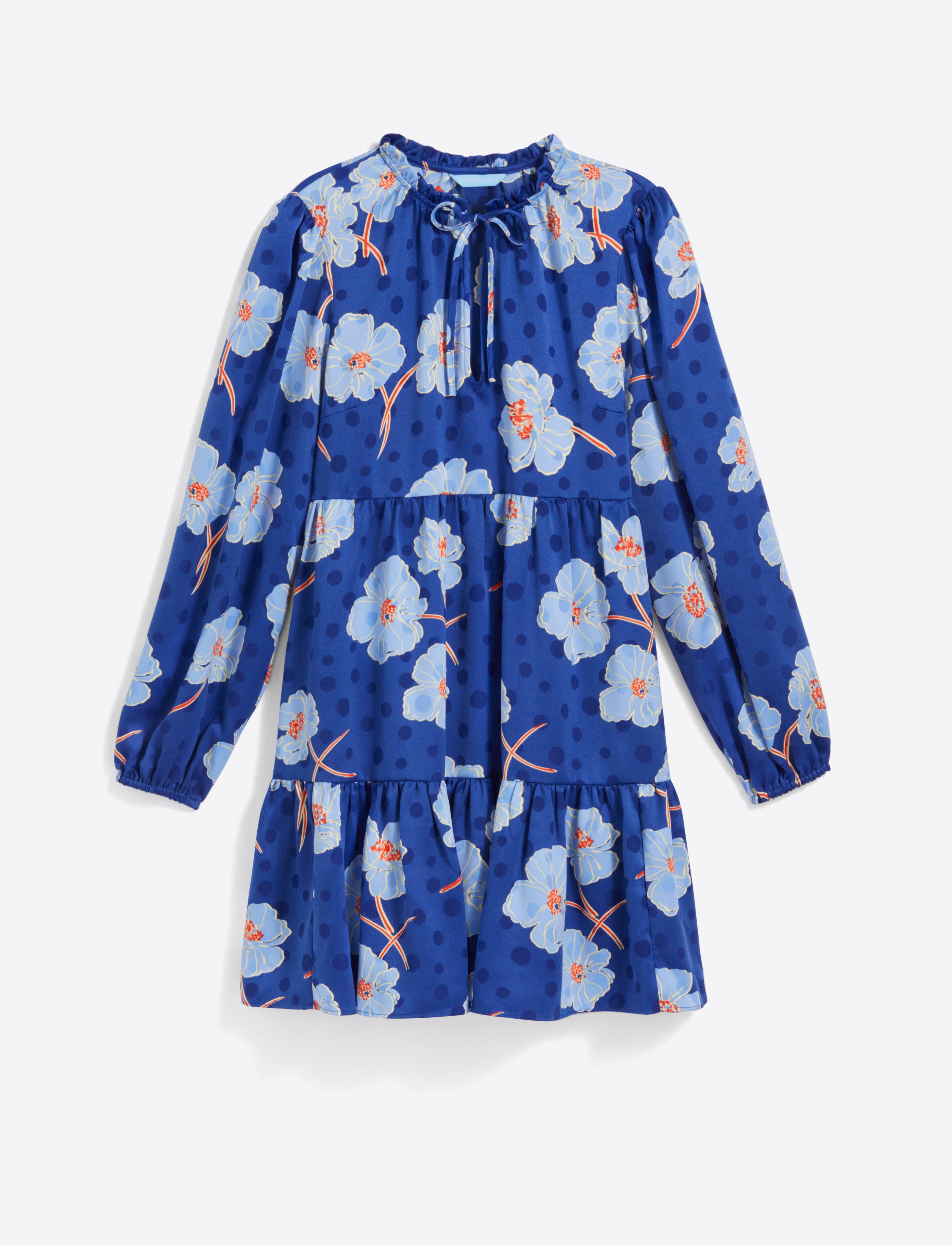 Connie Long Sleeve Mini Dress in Printed Dot Jacquard