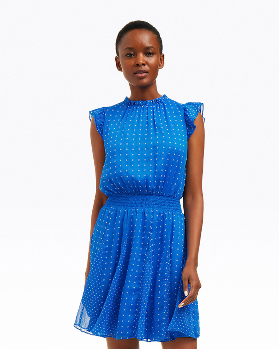 Camellia Mini Dress in Blue Dots