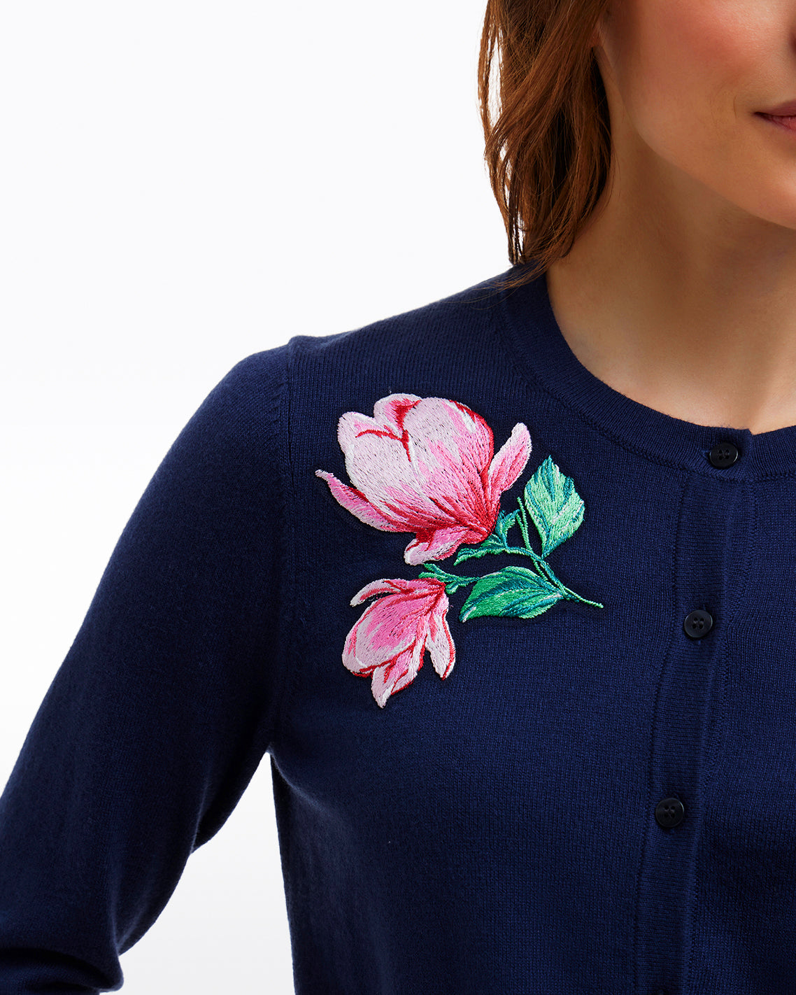Embroidered Crewneck Cardigan