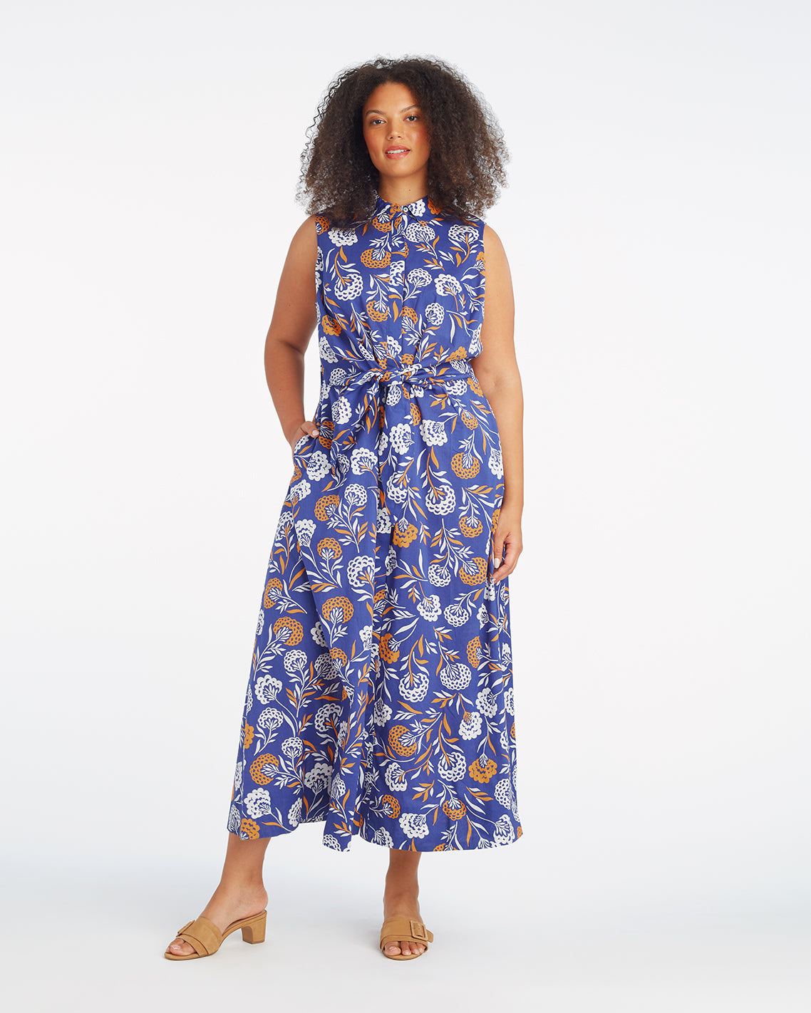 Evangeline Midi Shirtdress in Abstract Dahlia