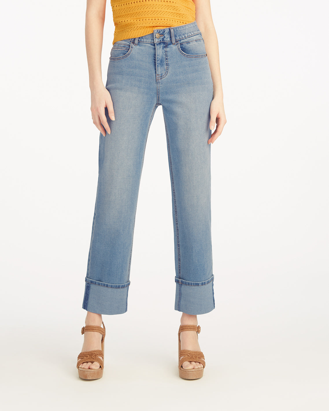 Straight Leg Cuffed Denim