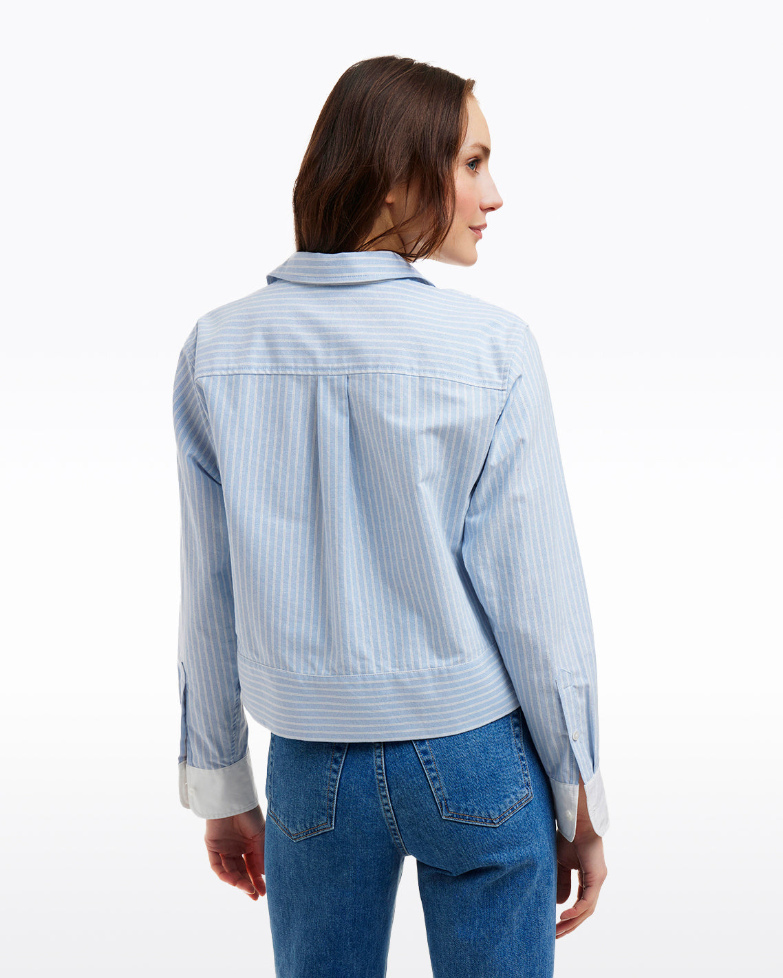 Long Sleeve Cropped Button Down in Oxford Shirting