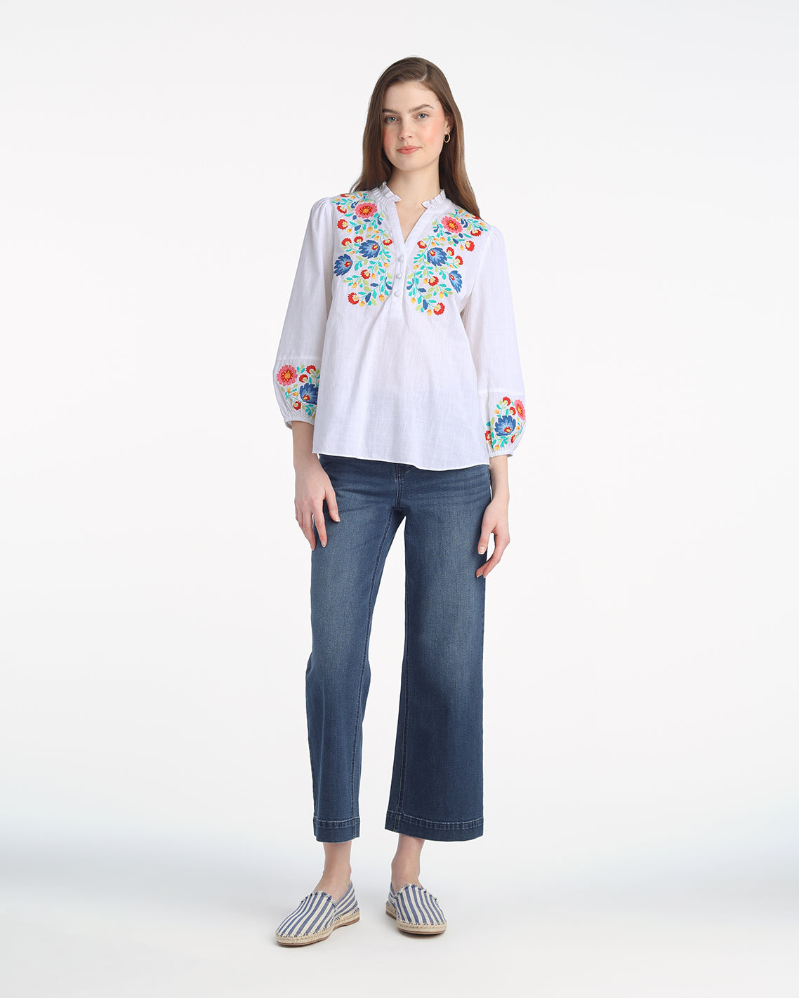 Long Sleeve Top with Floral Embroidery