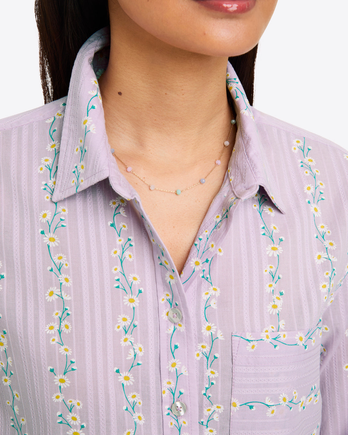 Lynn Long Sleeve Top in Embroidered Cotton Dobby
