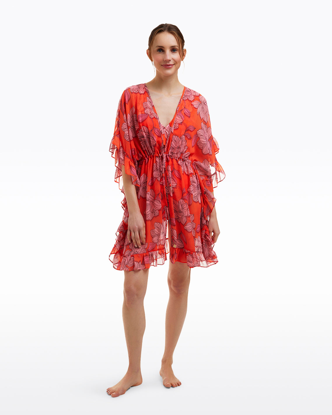 Red Magnolia Ruffle Caftan Cover Up