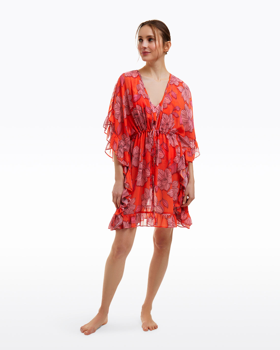 Red Magnolia Ruffle Caftan Cover Up