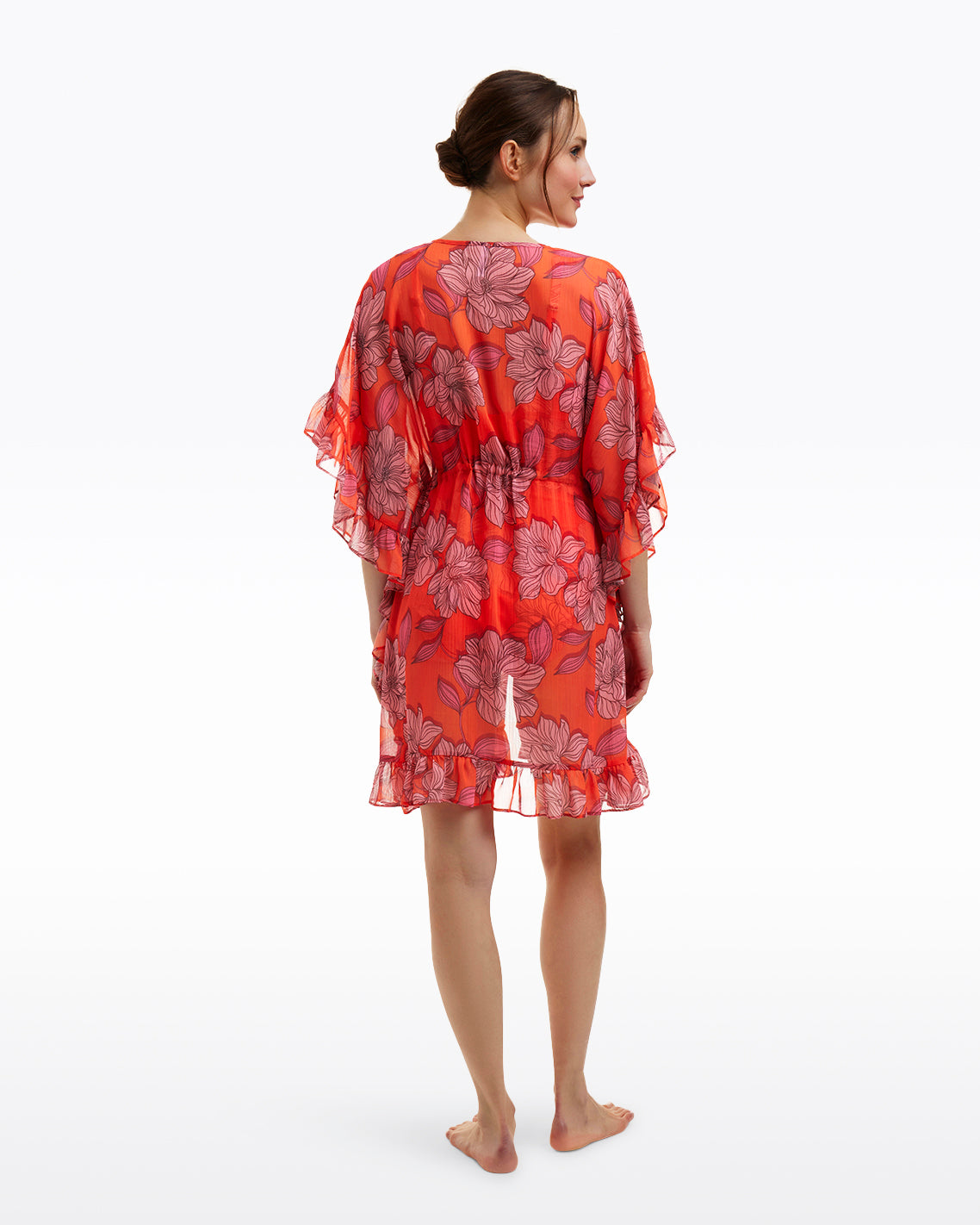 Red Magnolia Ruffle Caftan Cover Up