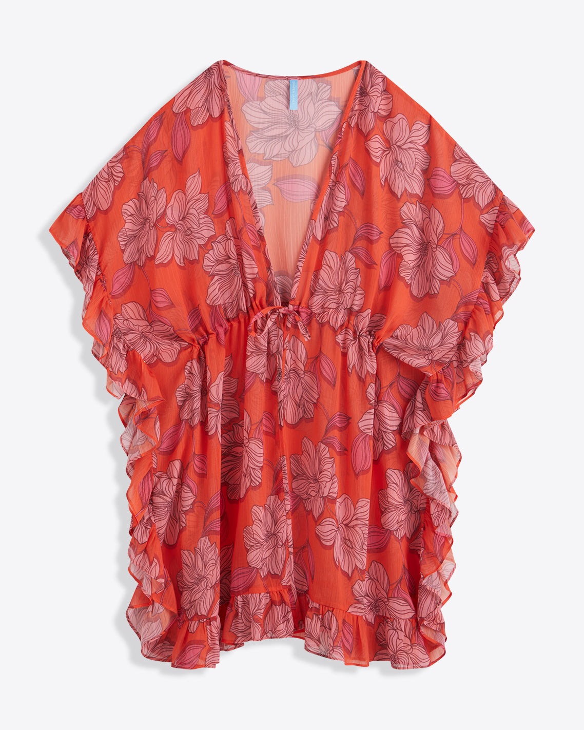 Red Magnolia Ruffle Caftan Cover Up