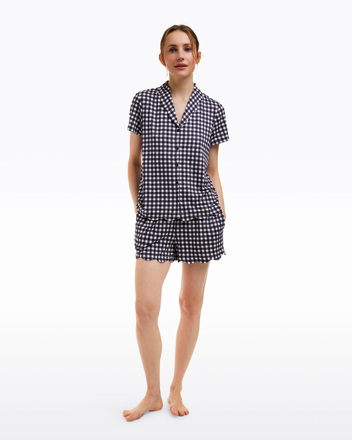 Scallop Sara Pajama Set in Navy Gingham