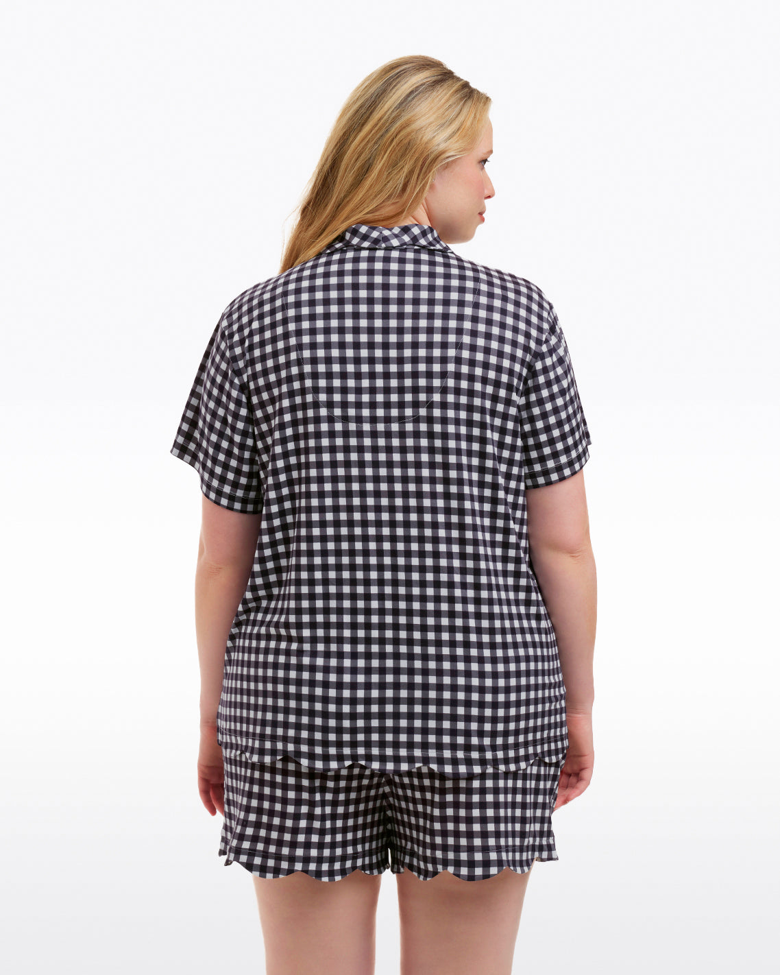 Scallop Sara Pajama Set in Navy Gingham