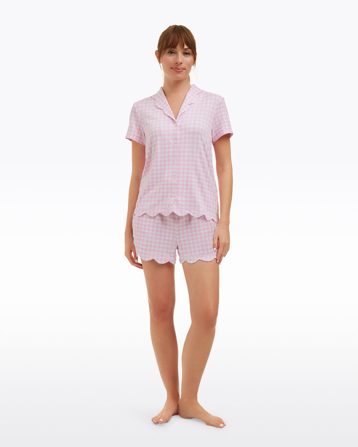 Scallop Sara Pajama Set in Pink Gingham
