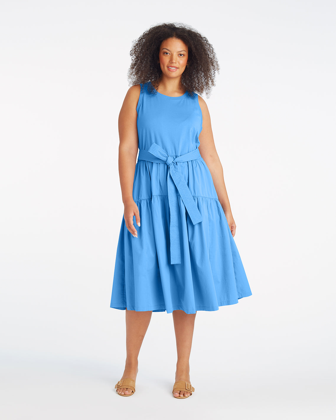 Lila Mixed Media Midi Dress in Light Blue
