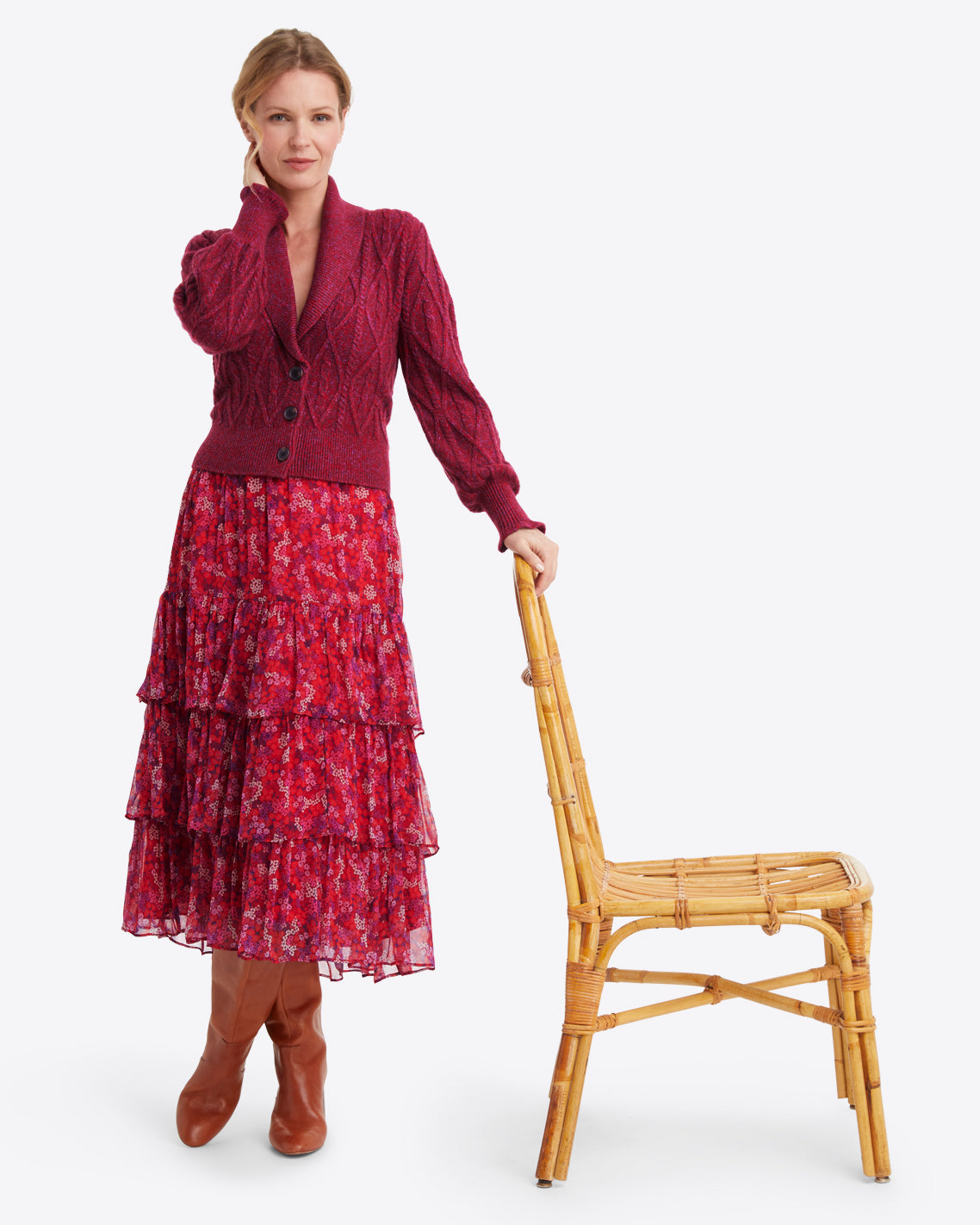 Tiered Midi Skirt in Garden Mum