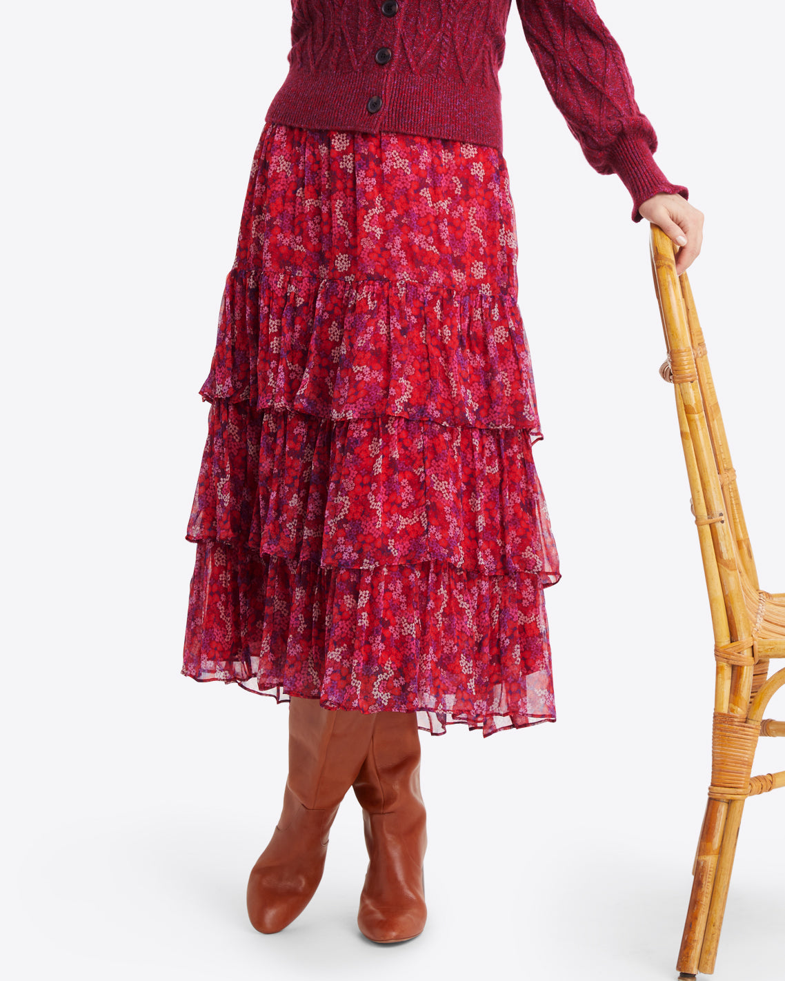 Tiered Midi Skirt in Garden Mum