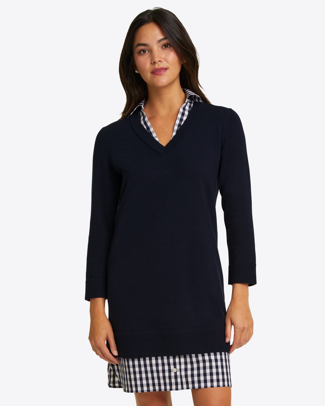 Wool and Cotton Combo Sweaterdress in Navy