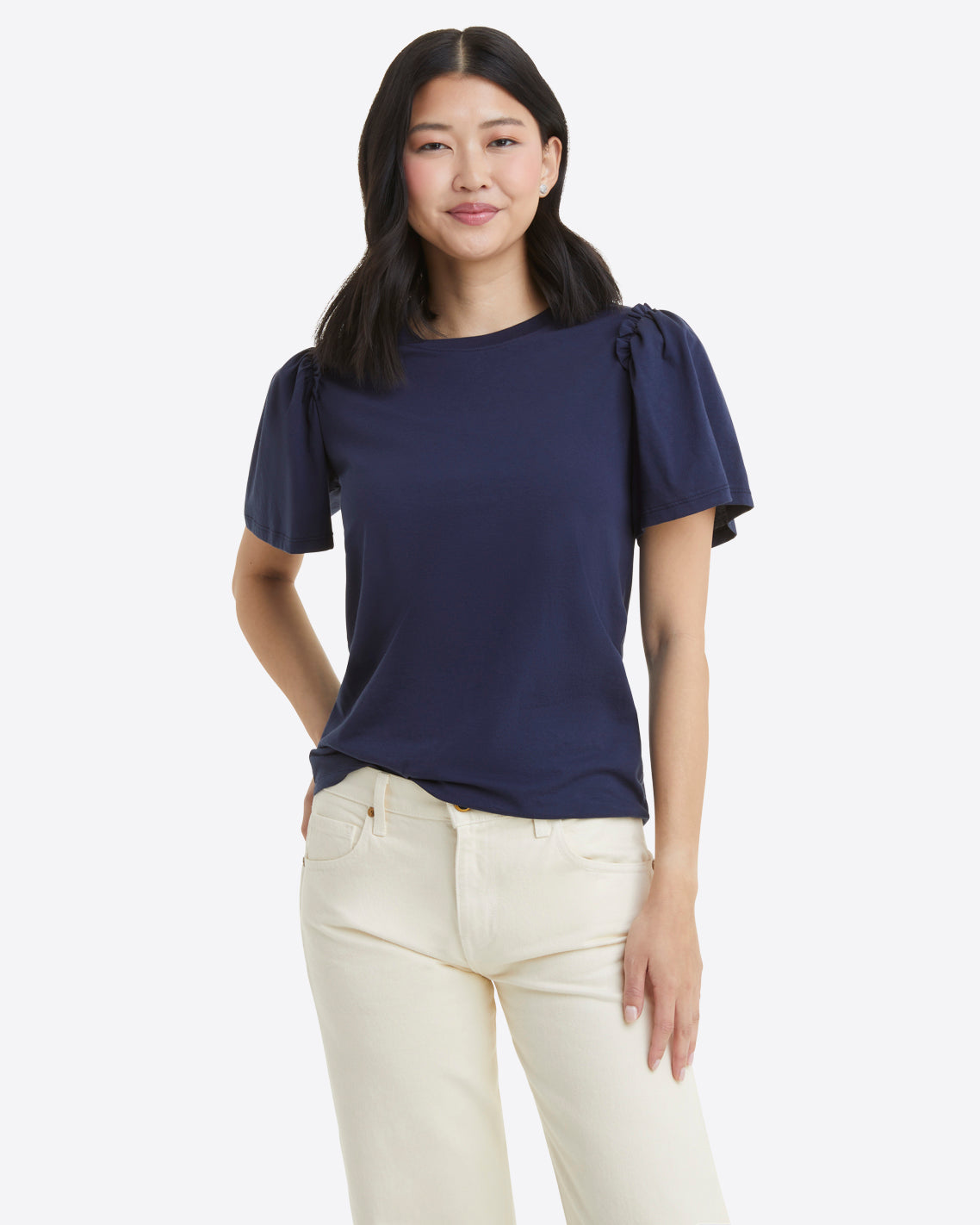 Short Sleeve Easy Knit Top in Navy