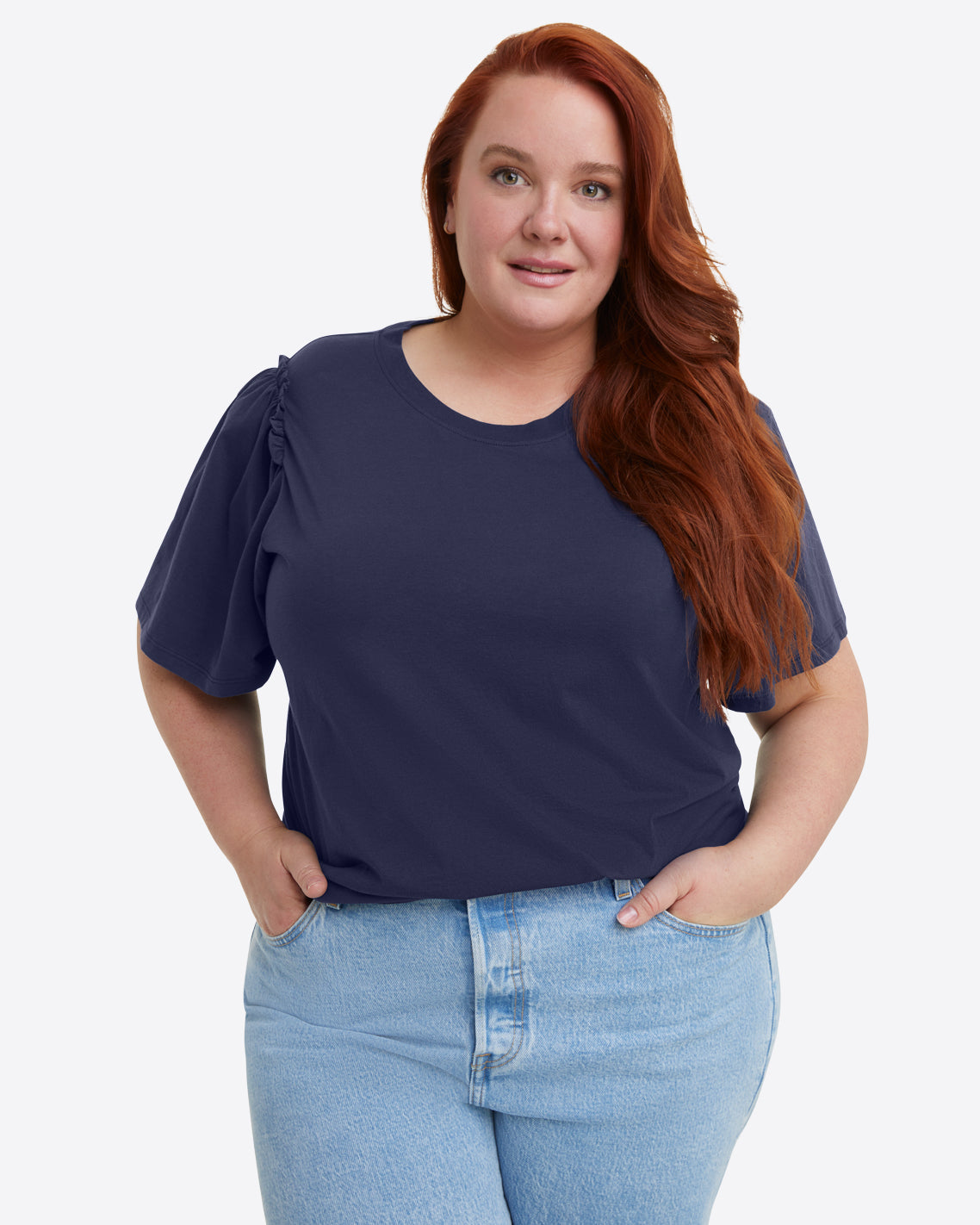 Short Sleeve Easy Knit Top in Navy