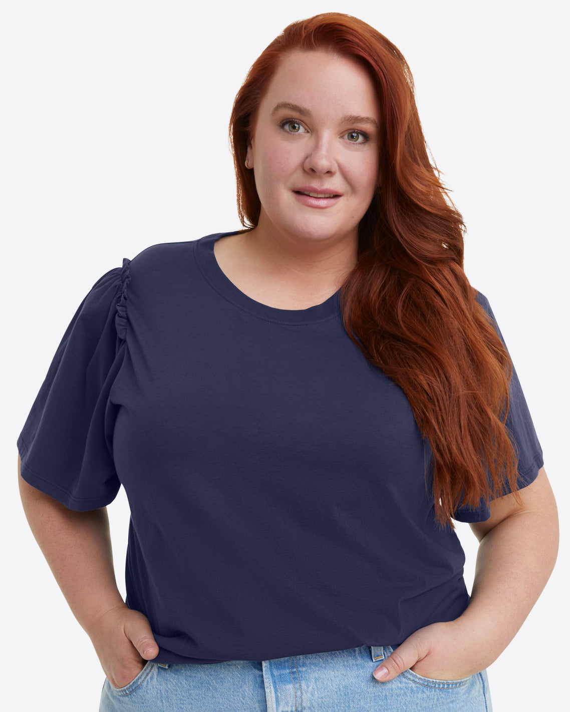 Short Sleeve Easy Knit Top in Navy