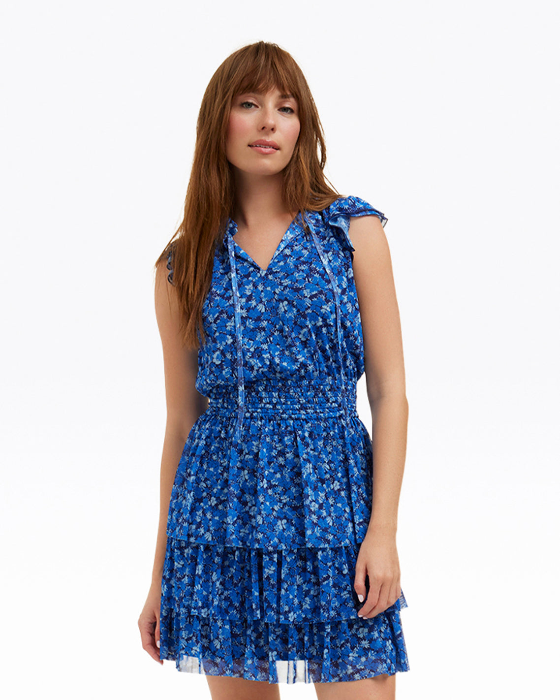 Alana Tiered Dress in Blue Scattered Ditsy