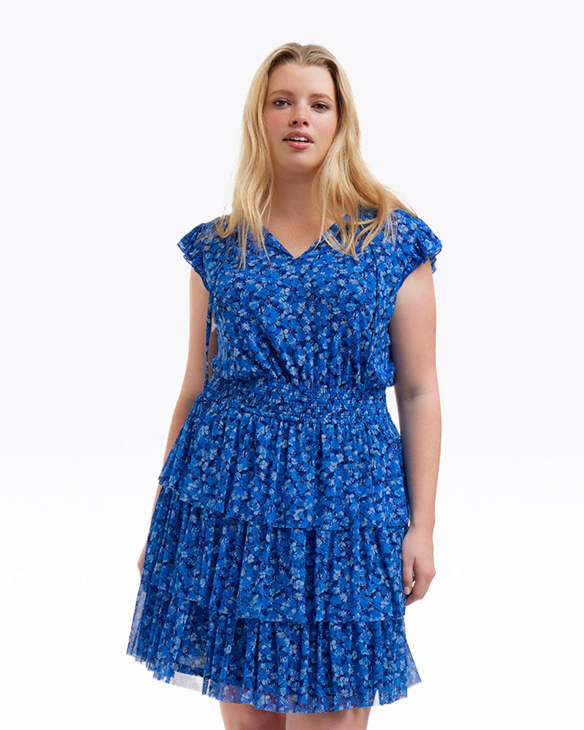 Alana Tiered Dress in Blue Scattered Ditsy